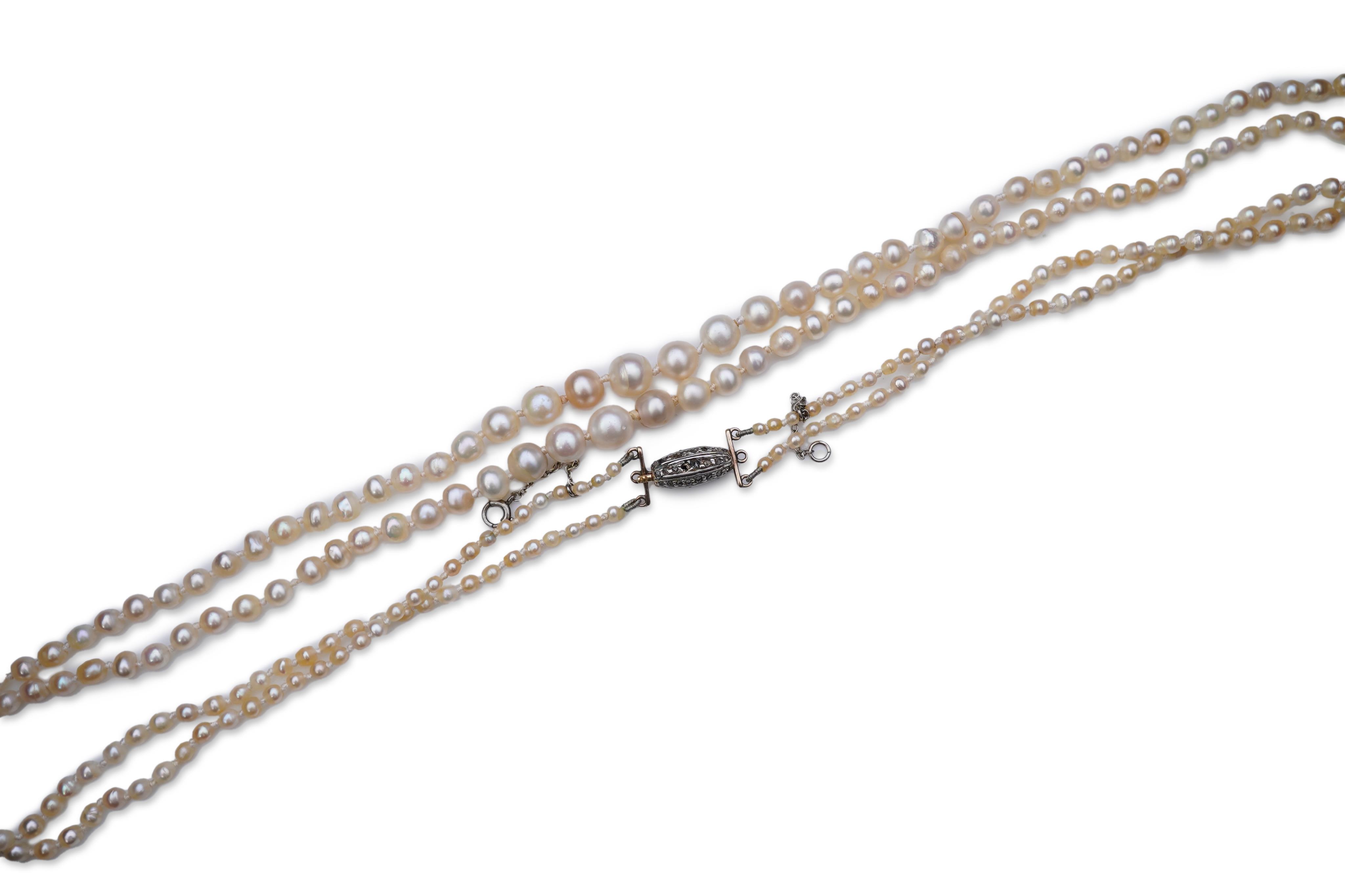 A natural pearl and diamond necklace, early 20th century